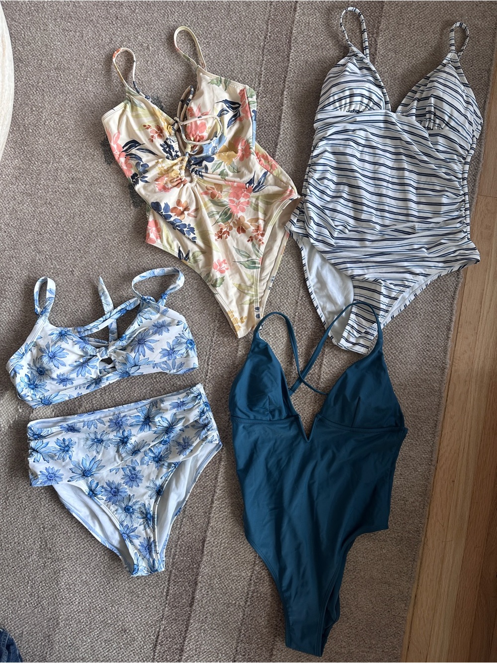 CUPSHE Swimsuit Lot size Medium | 4 Pc Sets One Piece Bikini Floral Stripe Teal